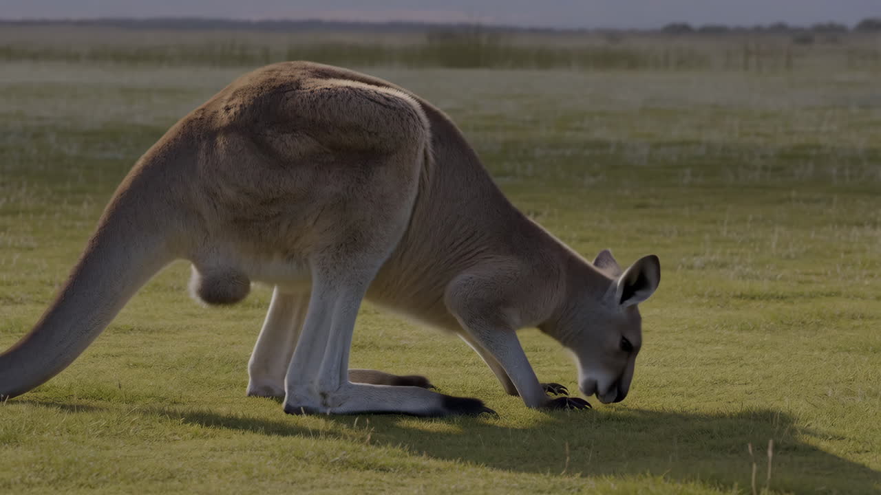 Kangaroo Grazing in a Grassy Field