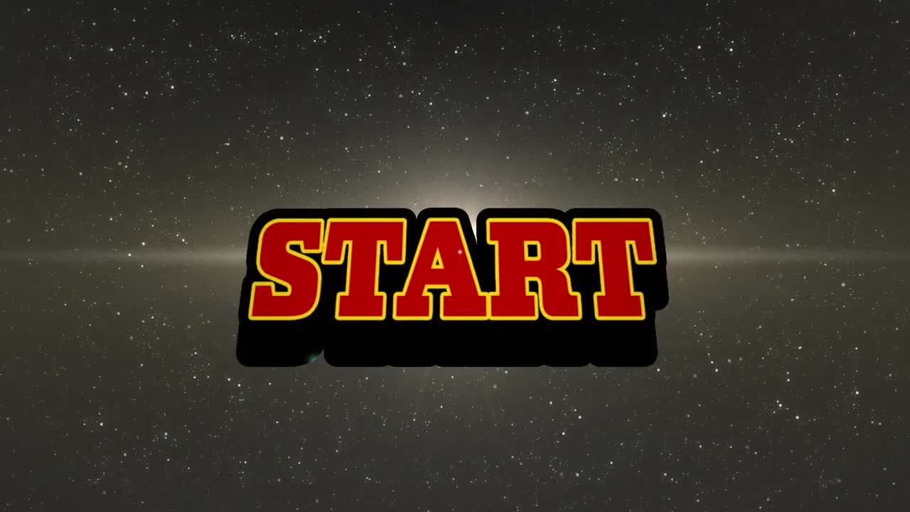Animation of start text over stars on black background