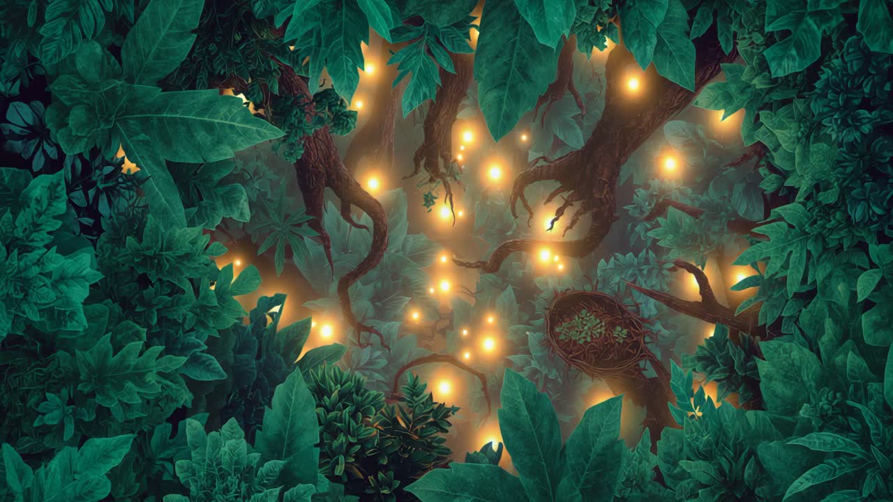 bosque encantado con luces brillantes