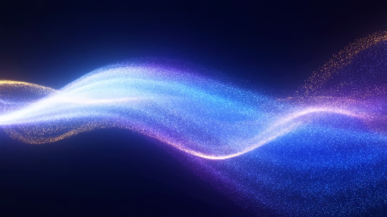 Abstract Glowing Particle Waves Flowing on Dark Background