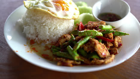 Stir-Fried-Pork-in-Red-Curry-Paste-with-Rice-and-Fried-Egg