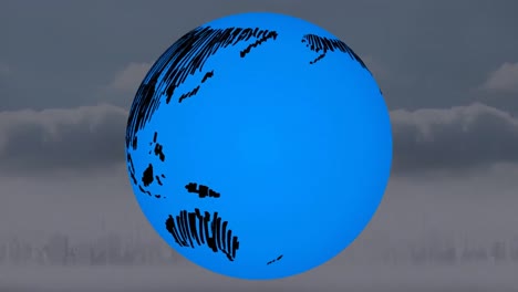 animation of globe spinning over cityscape