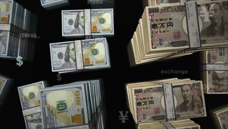 dollar and japan yen money exchange loop animation