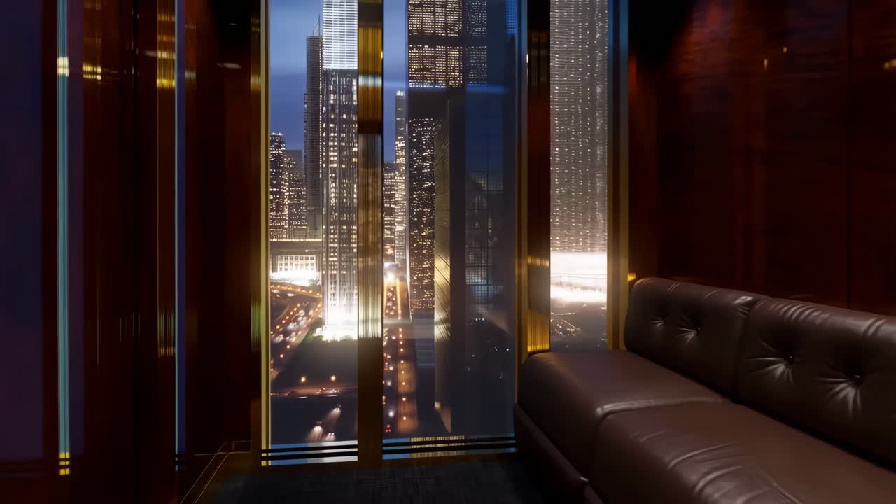 Night City View from a High-Rise Interior
