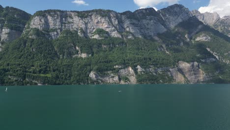 Aerial-panoramic-view-of-vast-rocky-Swiss-Alps-mountain-in-Switzerland