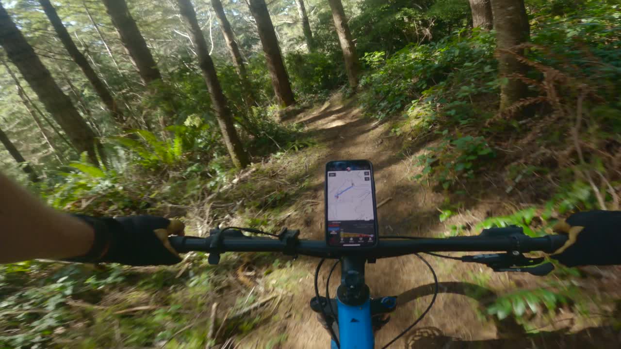 Large banking corners on beautiful loam cover under canopy forest trails for mountain biking in the pacific northwest