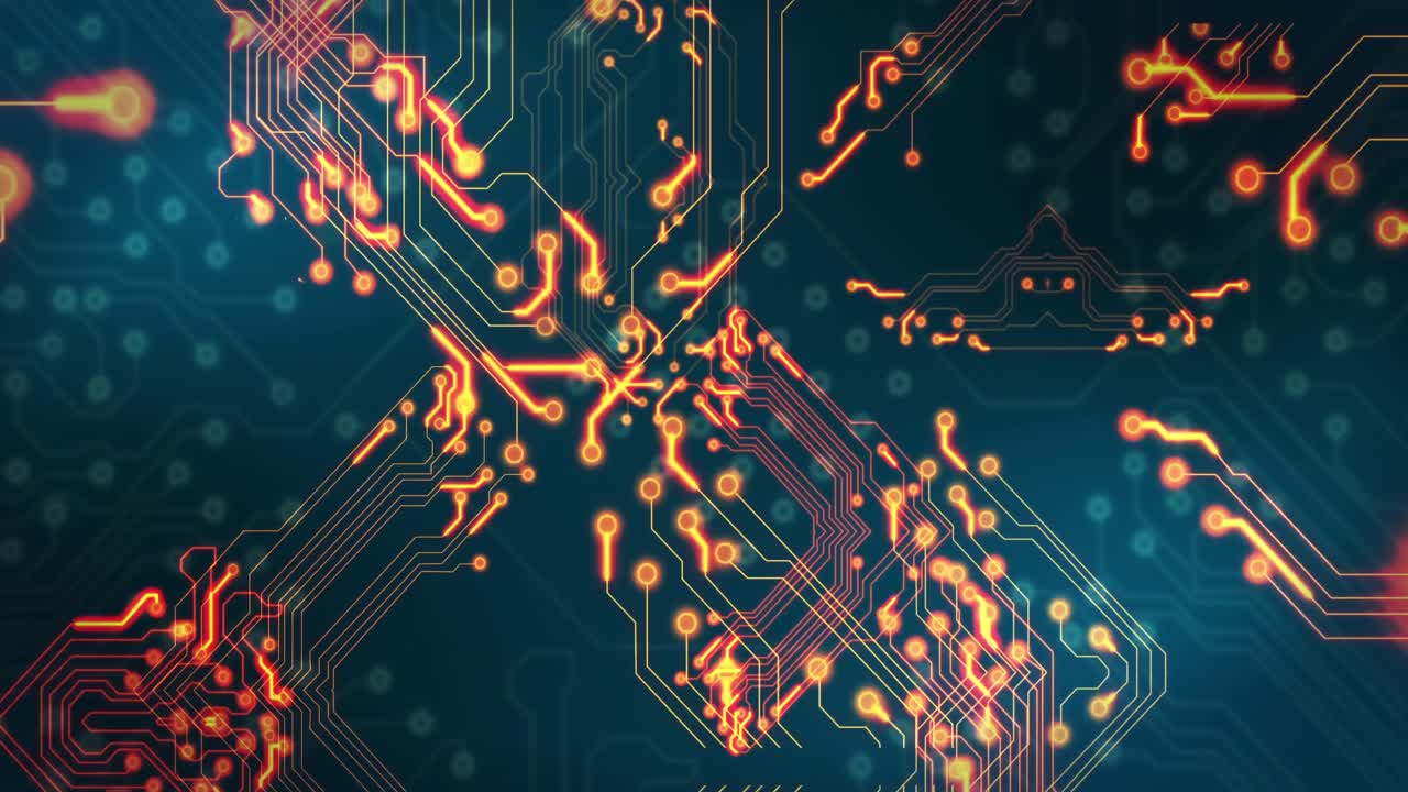 검은 바탕 위의 기술 회로의 애니메이션