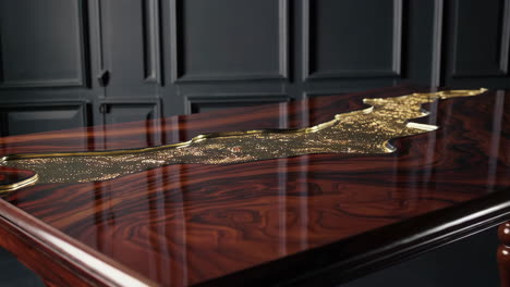 elegant modern wood table with gold resin inlay
