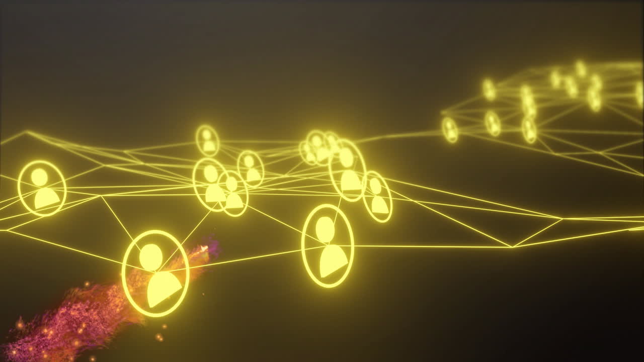 Social media interaction animation showing network of connected user icons