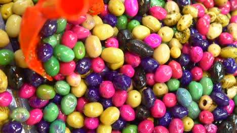 close up of colorful olives