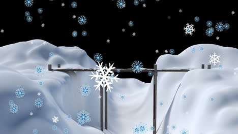 animation of snow falling over night winter landscape