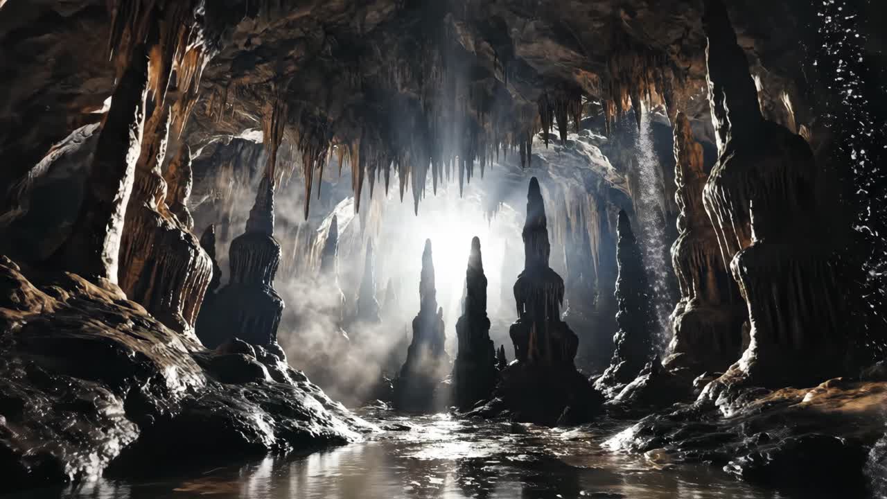 Mysterious Cave with Stalactites and Stalagmites