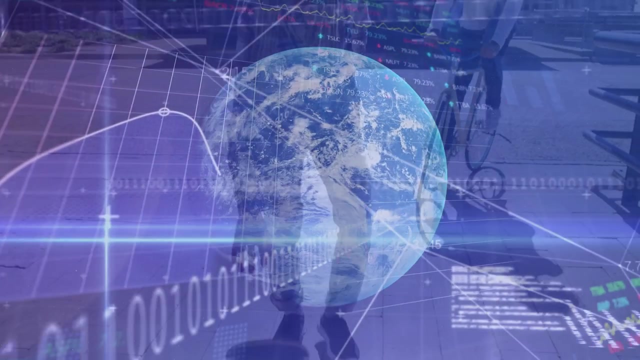 Animation of financial data processing over two men