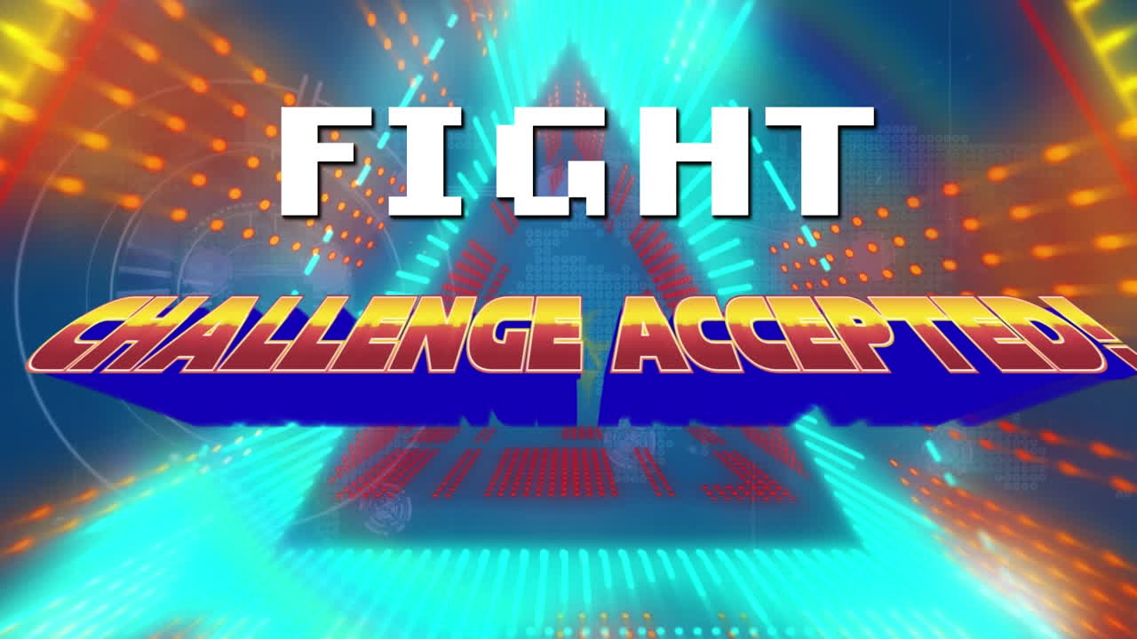 전투 도전의 애니메이션은 추상적인 모양 위에 레트로 텍스트를 받아들였습니다.