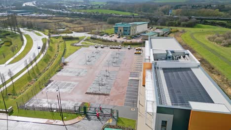 aerial cinematic footage of commercial complex, trading estates in the city of wakefield