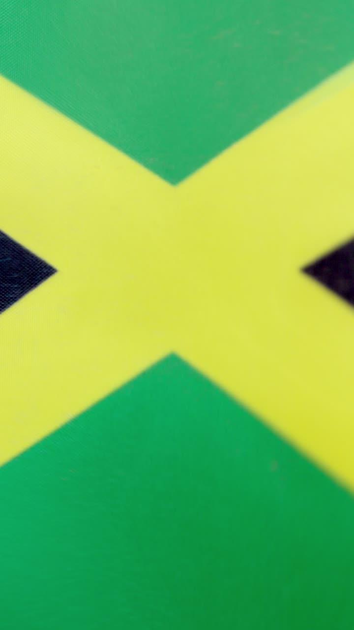 Vertical video of jamaican national flag waving by the wind