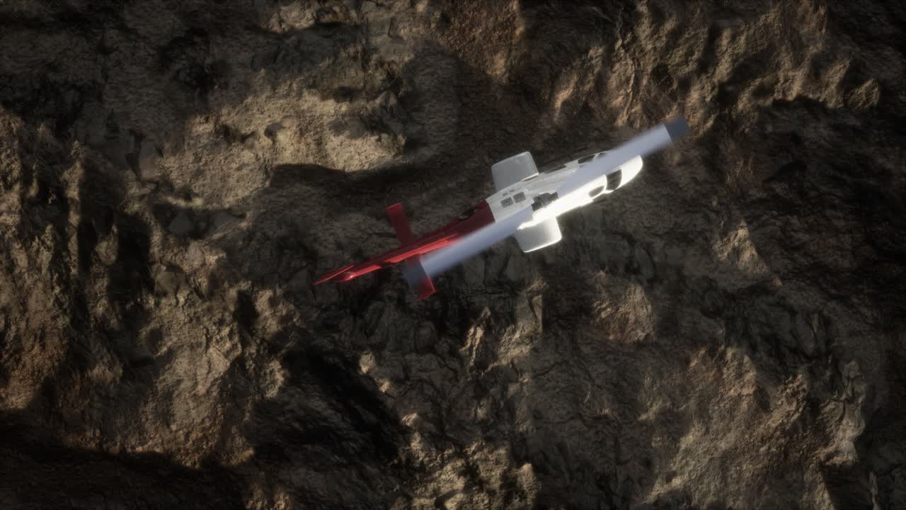 바위 사막 위 의 느린 움직임 의 헬리 ⁇ 터