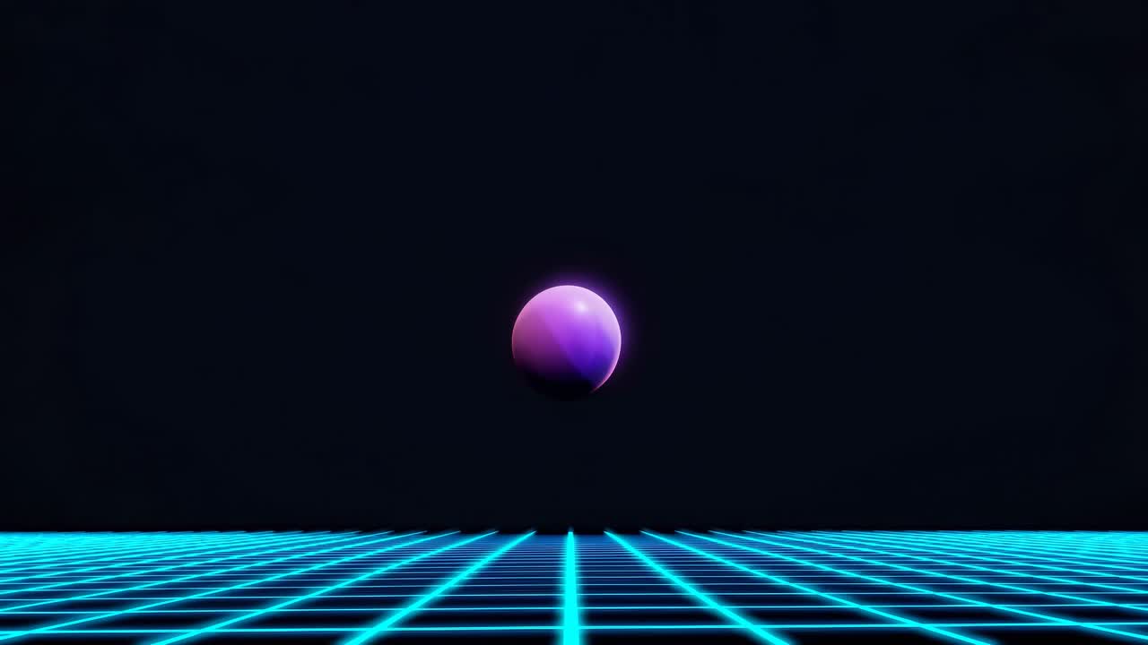 Sfondo a griglia retrofuturistico con sfera fluttuante