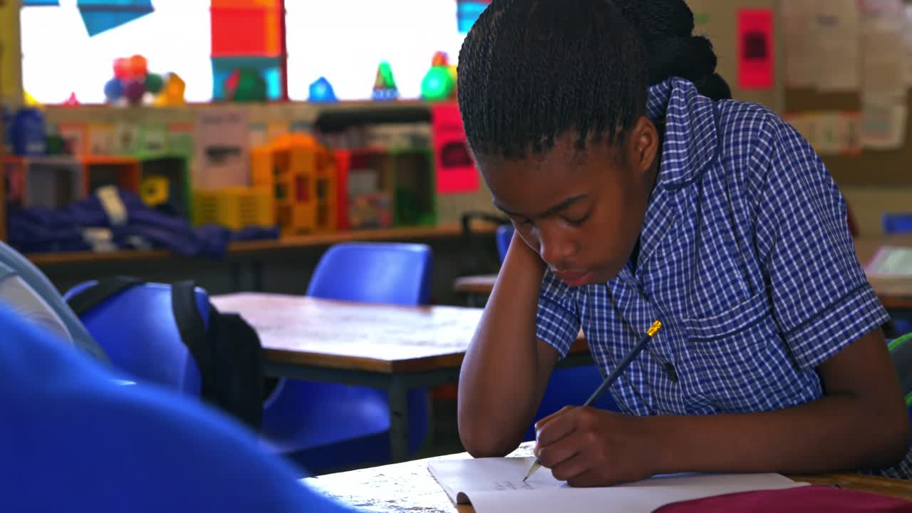 Schoolgirl in a lesson at a township school 4k