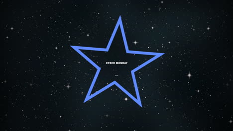 Animation-intro-text-Cyber-Monday-on-fashion-and-club-background-with-glowing-blue-star-in-galaxy