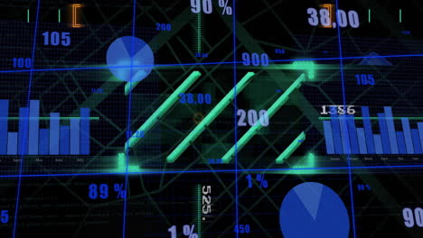 financial data processing animation with percentages and graphs over dark background