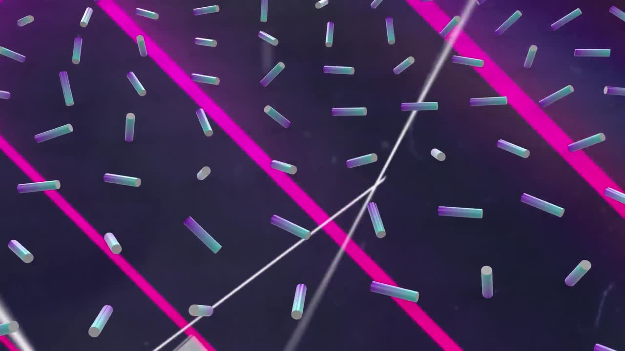 animación de formas que caen sobre formas geométricas de colores