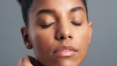 Black-woman,-face-and-hands-on-glowing-skincare