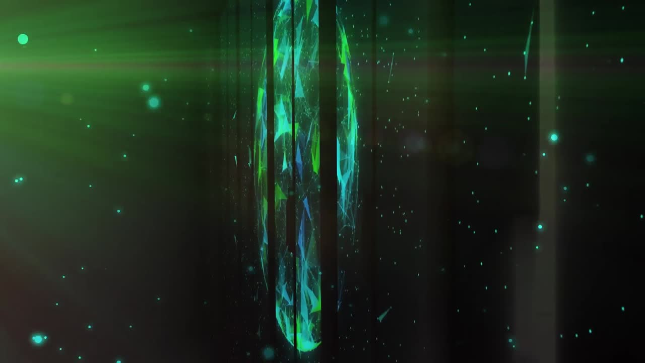 Animation of moving shapes and globe on black background