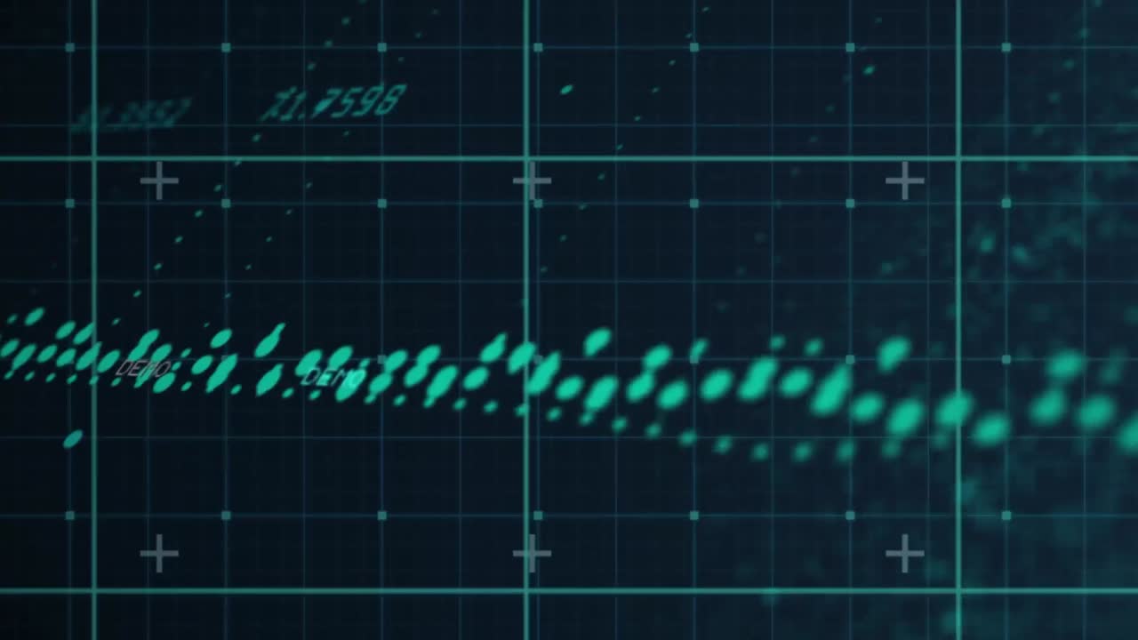 파란색 배경에 대한 그리드 네트워크를 통해 여러 번 변하는 번호와 데이터 처리