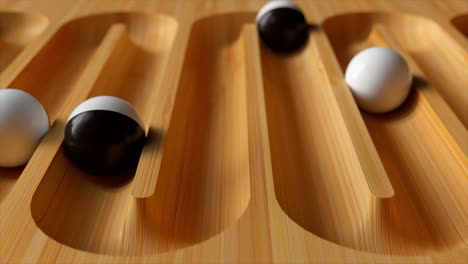 abstract wooden channels with black and white balls