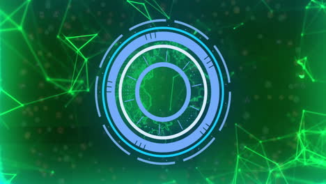 animación de la interfaz circular futurista sobre el fondo verde de la red digital