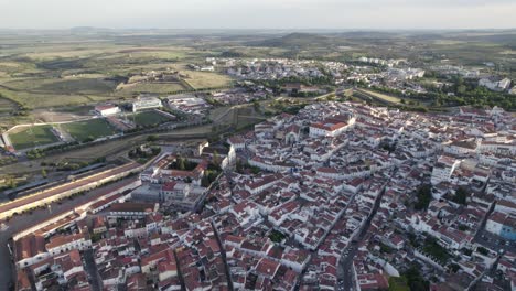 portuguese city and vast landscape in wide view aerial