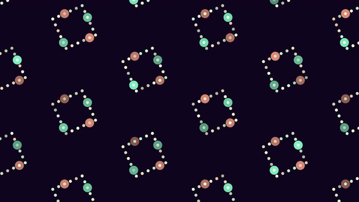 Tiled purple and green dot pattern on black background