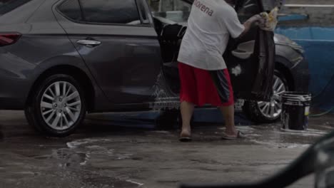 video shot while washing the inside of a car