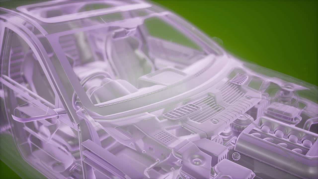 animación holográfica de un modelo de coche de wireframe en 3d