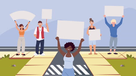 diverse group protesting