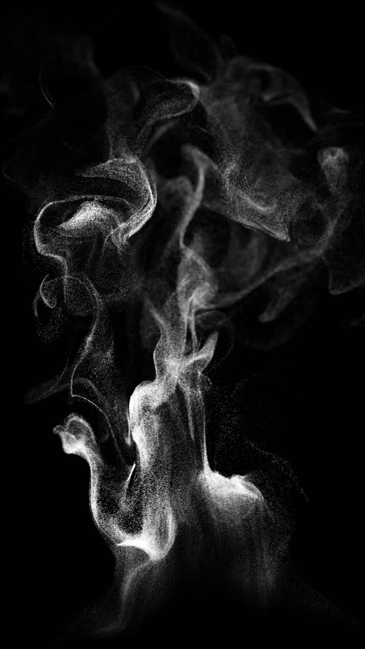 Vortici astratti di particelle bianche su sfondo nero