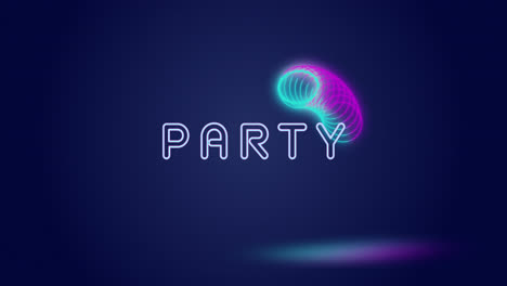 Animation-of-party-text-over-circles-moving-against-blue-background