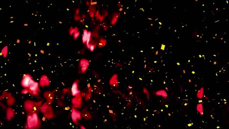 animation of confetti falling with pink hearts over black background