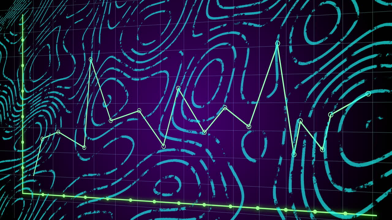 Animation of statistical data processing and topography against purple background