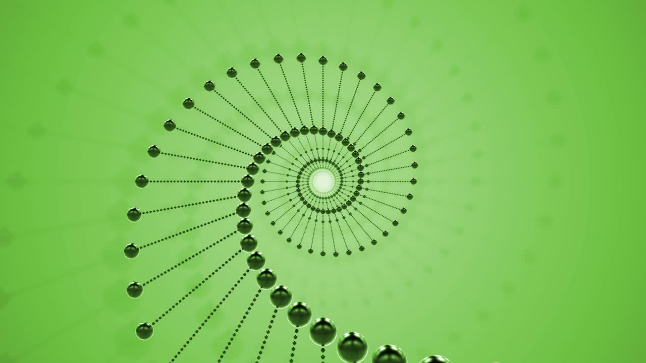 Abstract 3d rendering loop turninig DNA glowing molecules background