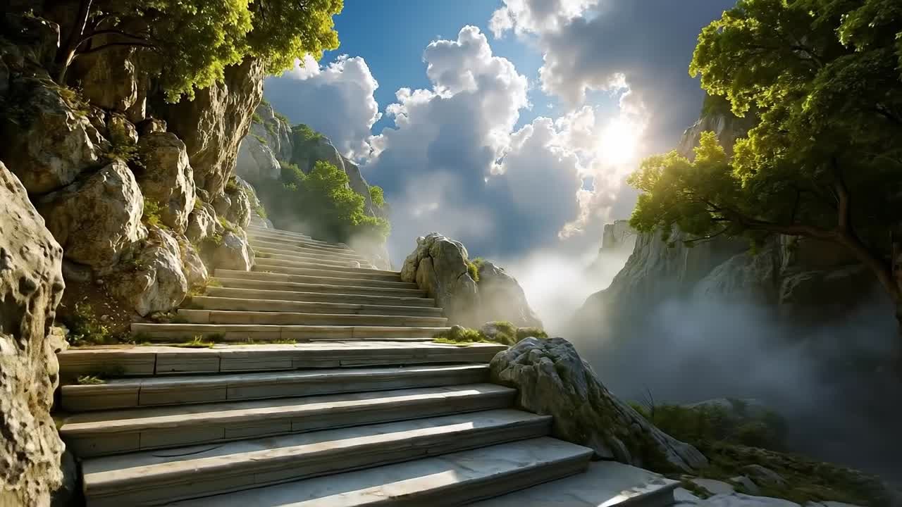 A set of stairs leading up to the top of a mountain