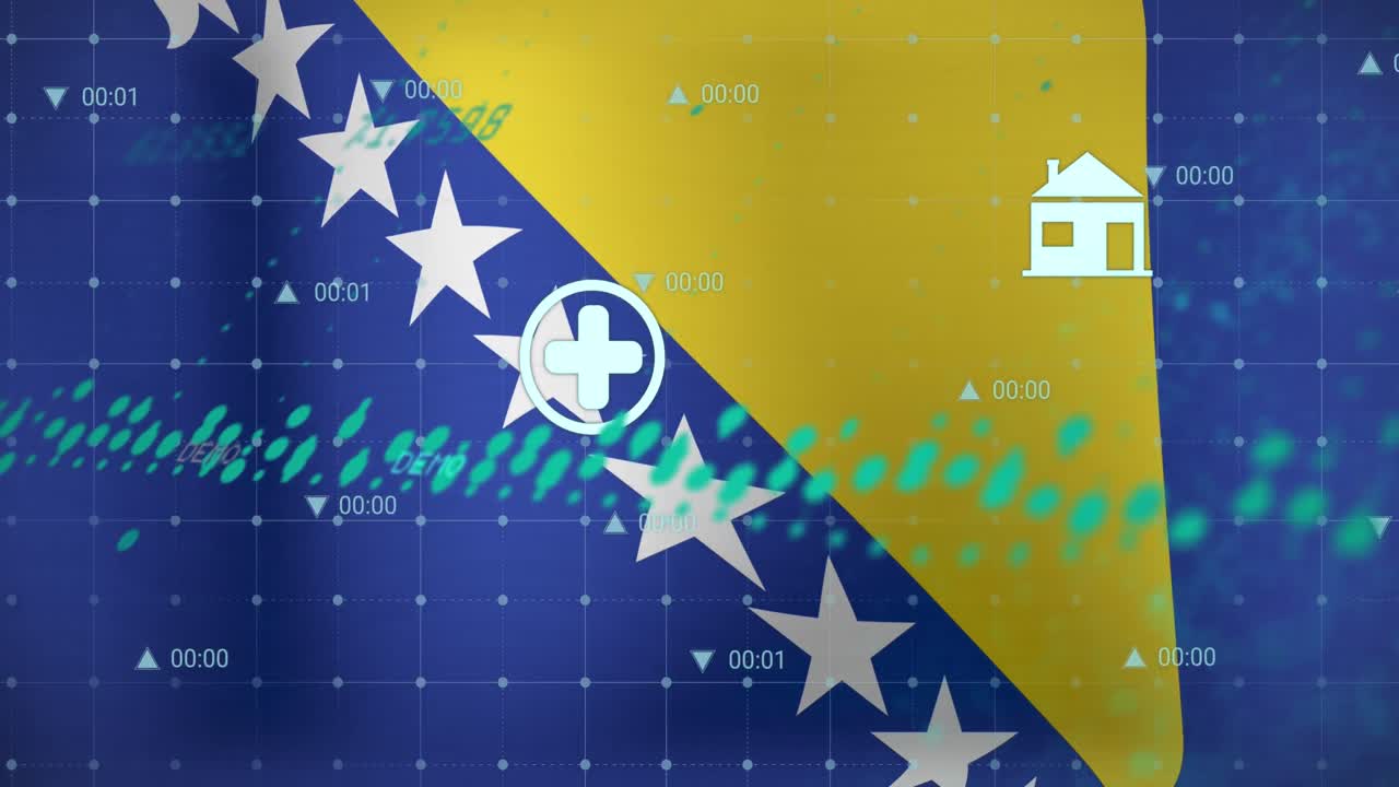 animación del procesamiento de datos sobre la bandera de bosnia y herzegovina