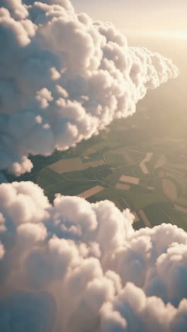 aerial view of fields and clouds at golden hour