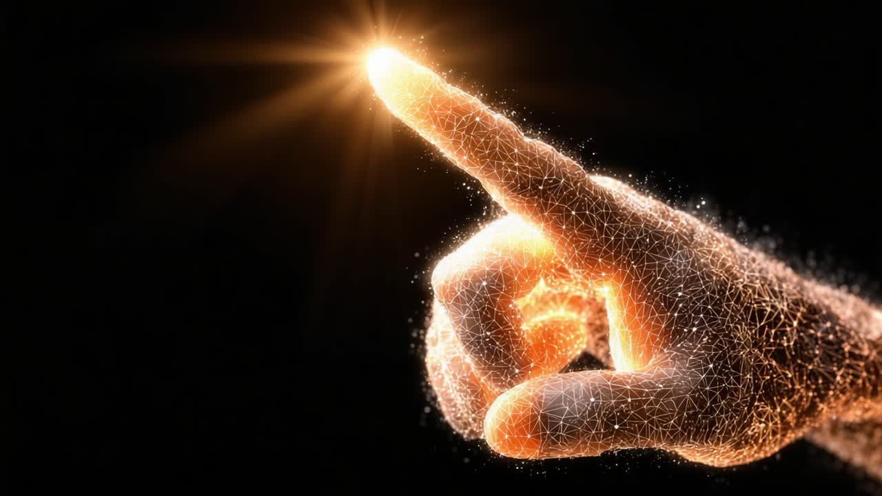 Illuminated Digital Touch: A Creative Representation of a Hand Reaching Out to the Light, Symbolizing Connection, Potential, and Innovations in Technology