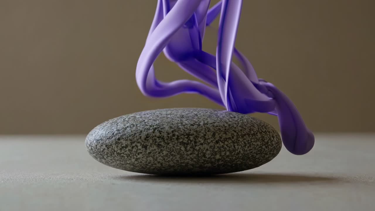 돌을 둘러싼 보라색 액체 예술