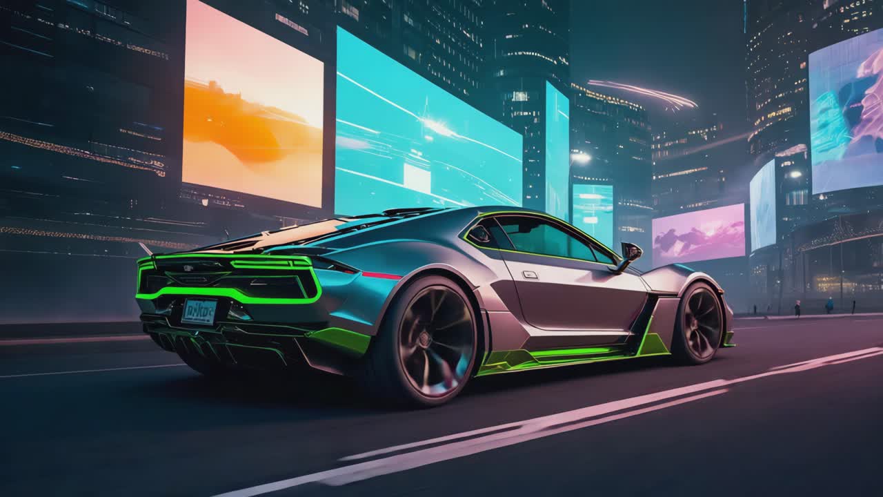 Futuristic Sports Car in a Neon Cityscape