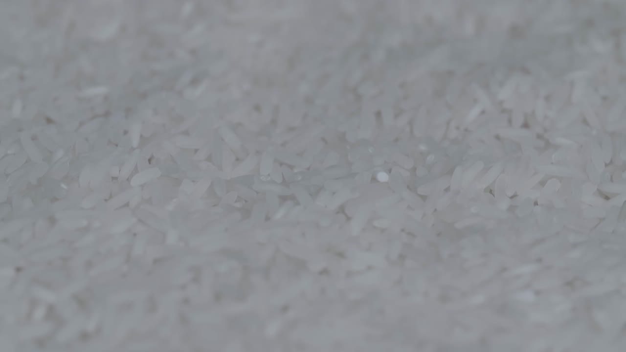 Long Raw White Rice Rotating In A Slow Motion, Main Meal Of Asia People