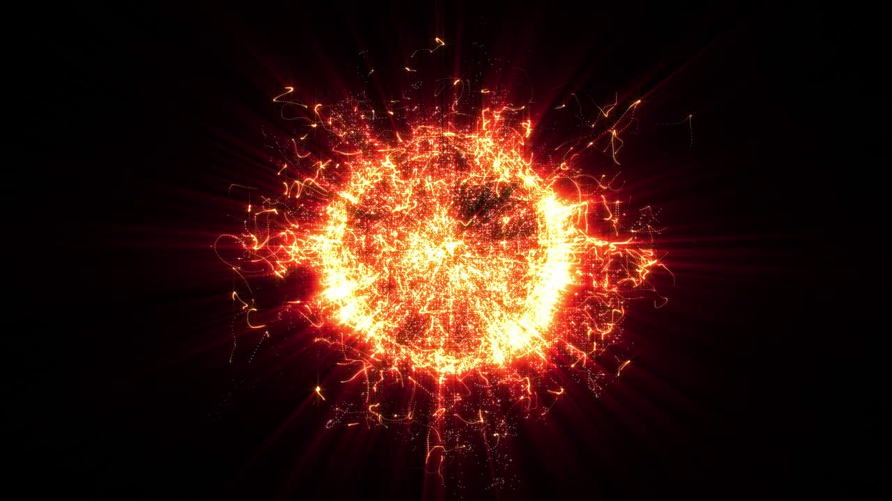 Red Fire Hot Planet Explode On Black Space Scene