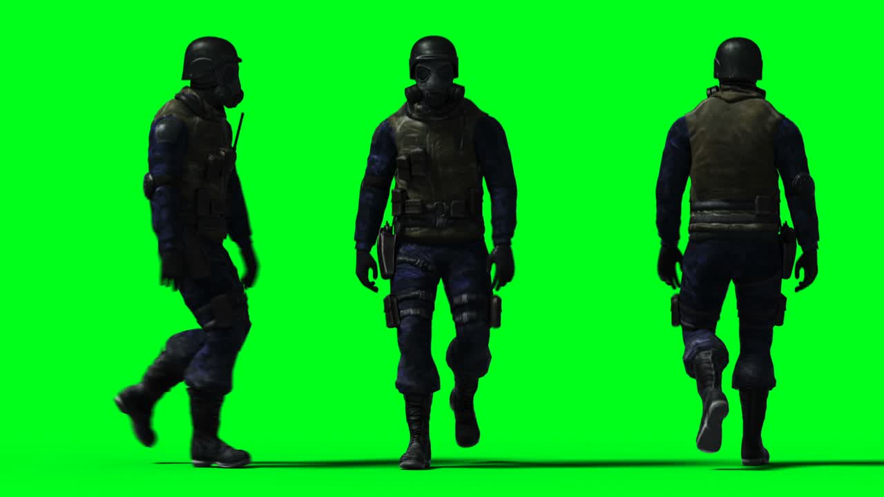 군인 애니메이션, 물리적, 모션, 흐릿한, 현실적인 4k 애니메이션, 그린 스크린